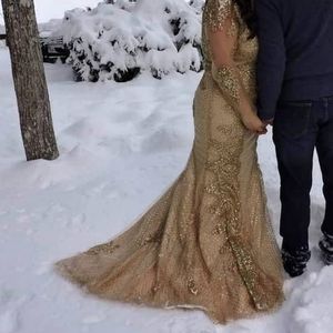 Gold Ball Gown Formal long sleeve dress